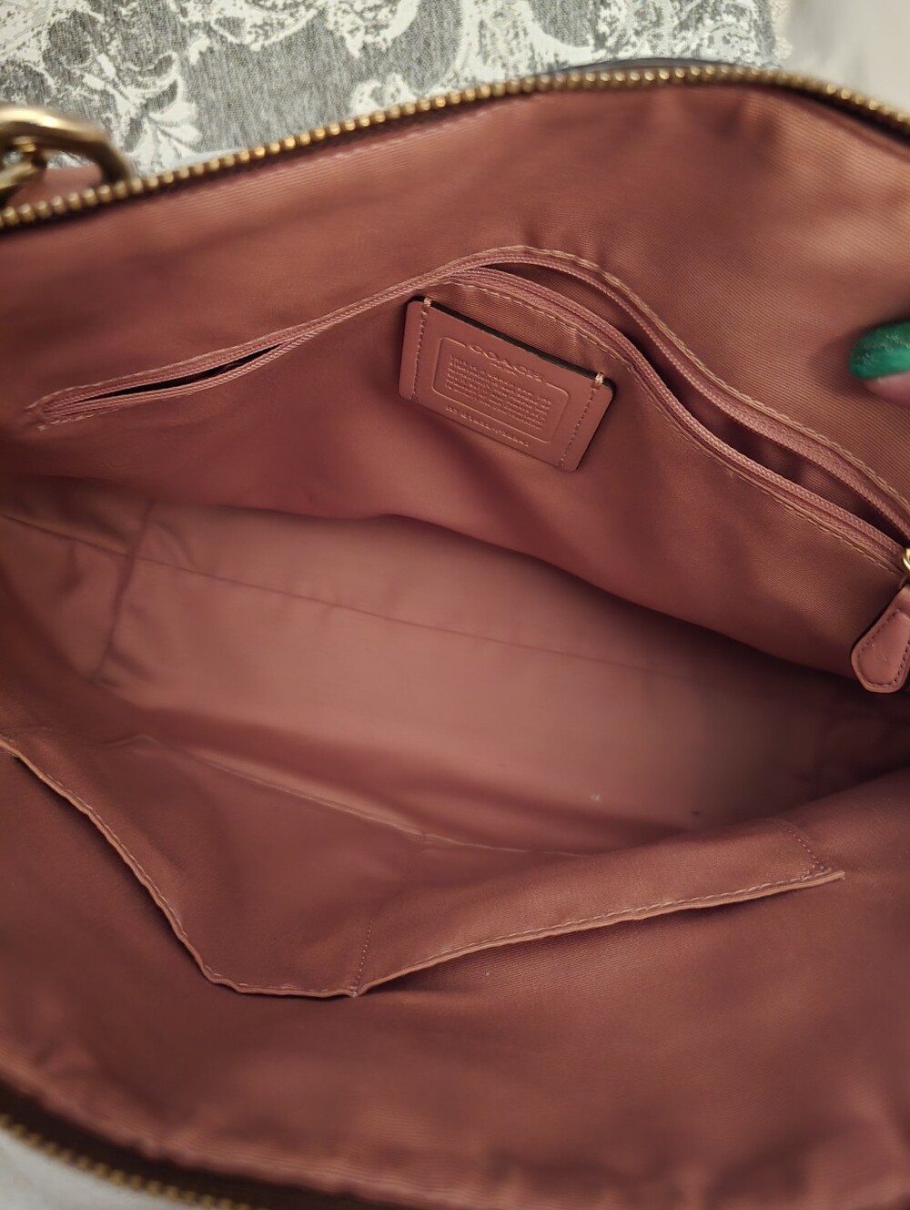 Coach Brown Floral Signature Tote with Pink Handles - Picture 4 of 5